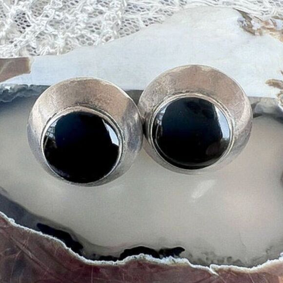 Vintage Jewelry - Vintage Sterling Silver & Black Earrings